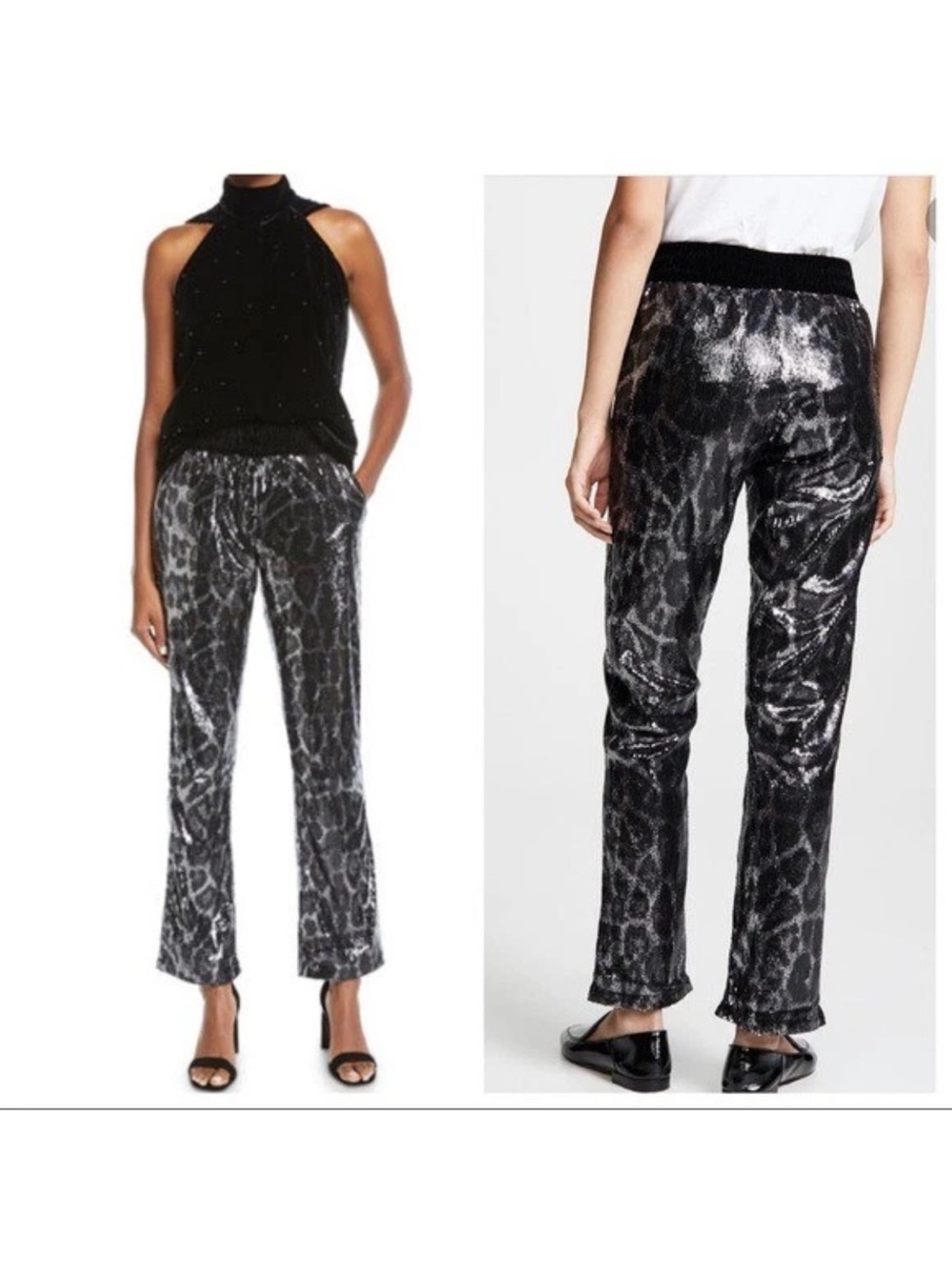 RtA Women's Ash Leopard Sequin Sterling Joggers Pull On Sparkle Pants US M